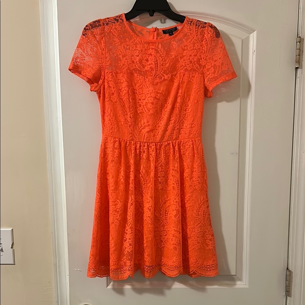 Topshop Vibrant Neon Orange Lace Mini Dress